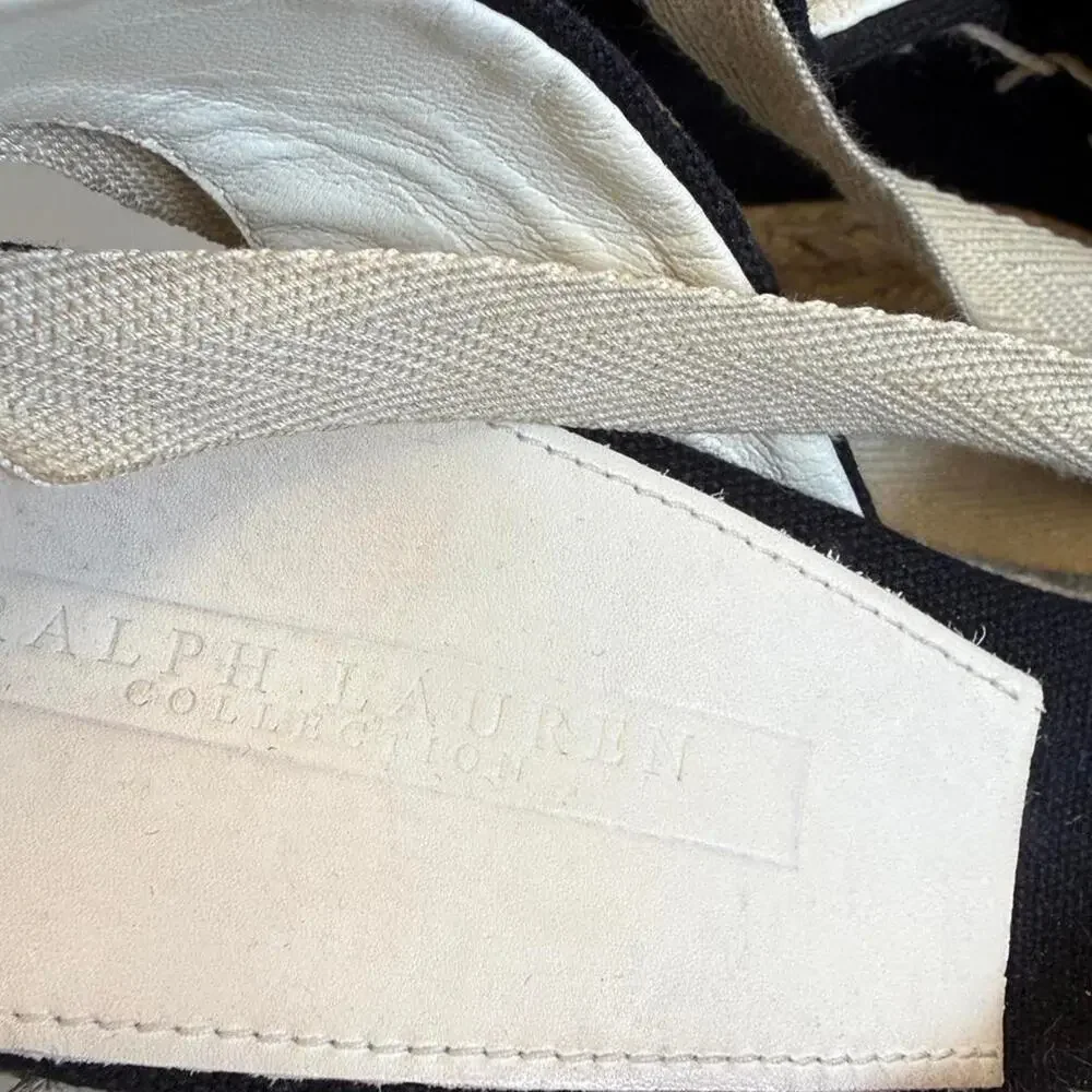 Ralph Lauren Collection Black Canvas Wedges Sz 6.5